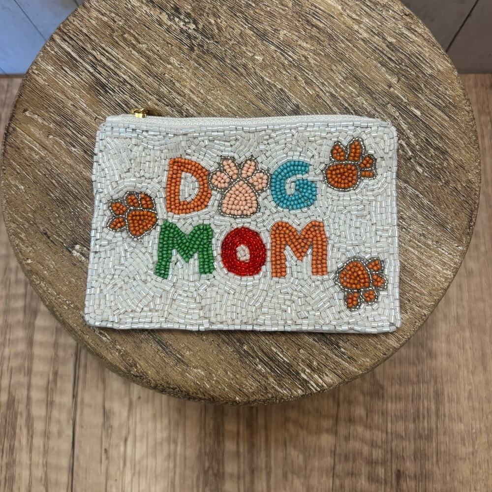 Beaded White Coin Purse Dog mom Multicolor  Summer  Womens Travel Pouch NEW!